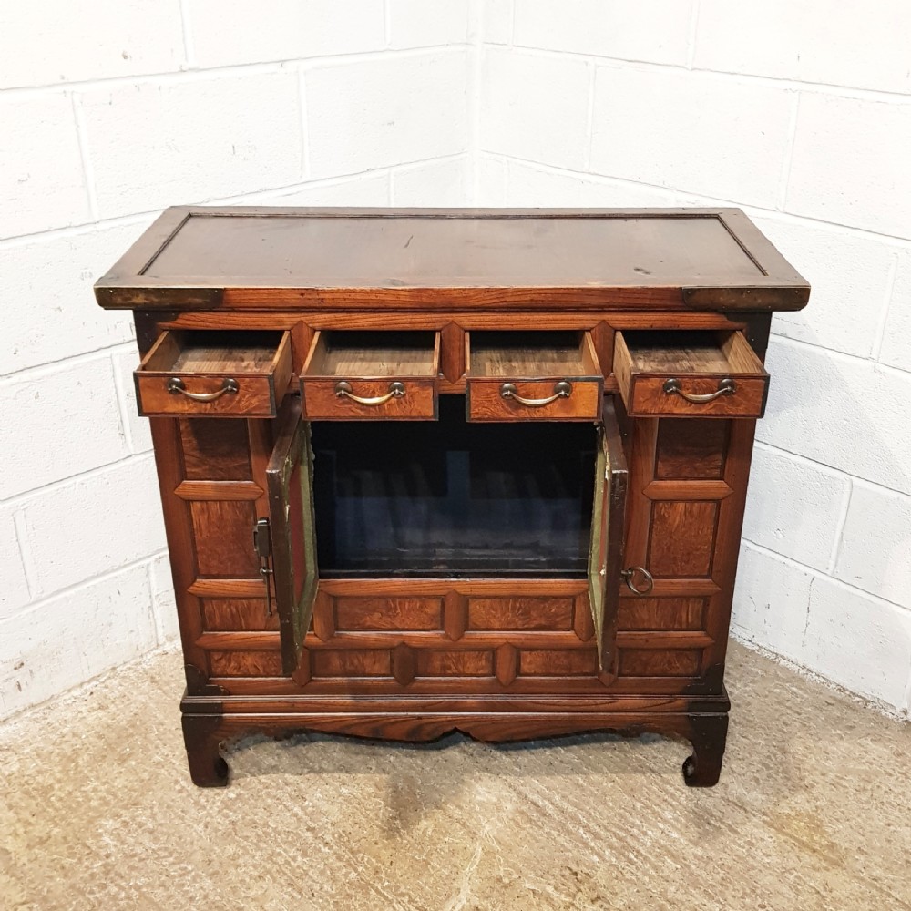 ANTIQUE CHINESE ELM & BURR ELM SIDE CABINET C1910 View III