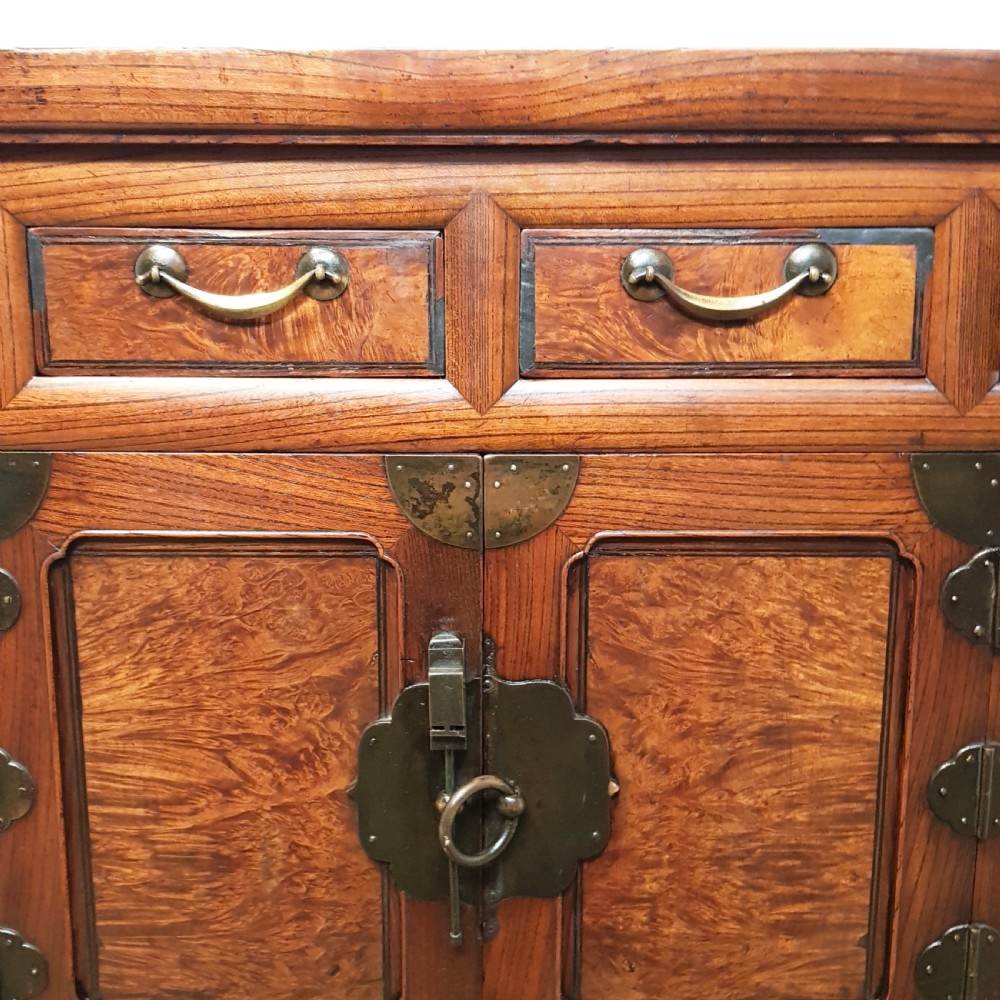 ANTIQUE CHINESE ELM & BURR ELM SIDE CABINET C1910 View IV