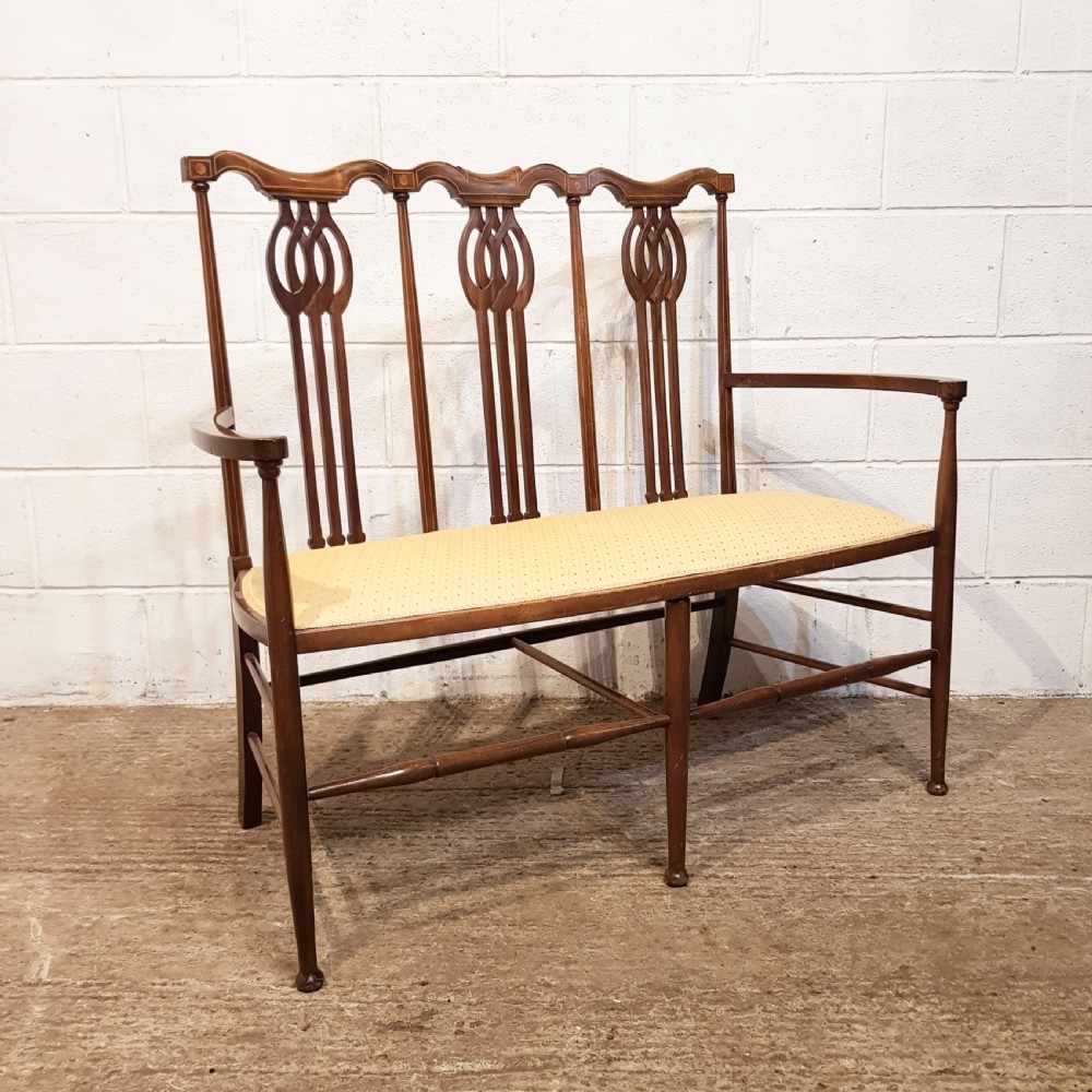 ANTIQUE ART NOUVEAU  INLAID MAHOGANY TWO CHAIR SOFA C1890 View V