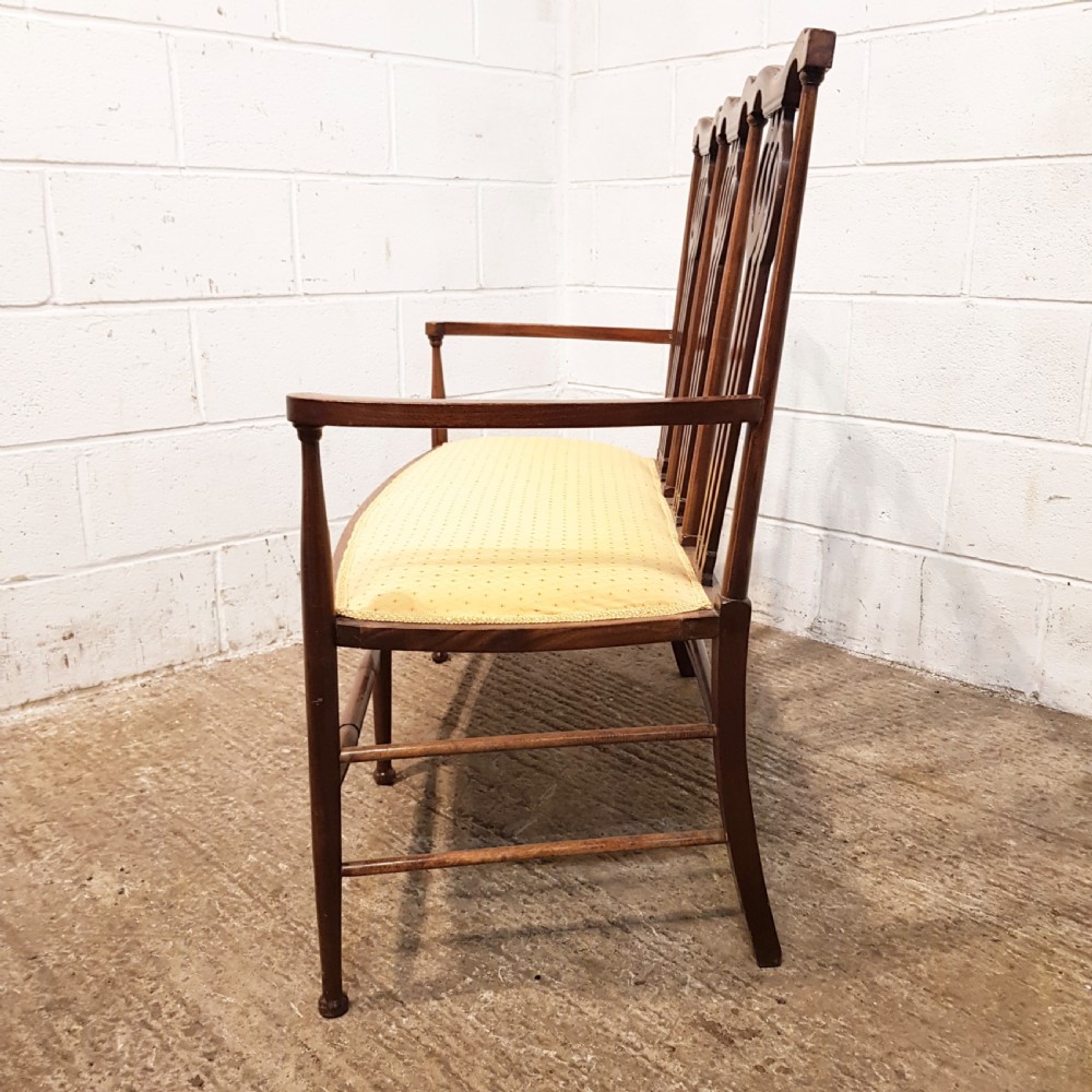 ANTIQUE ART NOUVEAU  INLAID MAHOGANY TWO CHAIR SOFA C1890 View VI