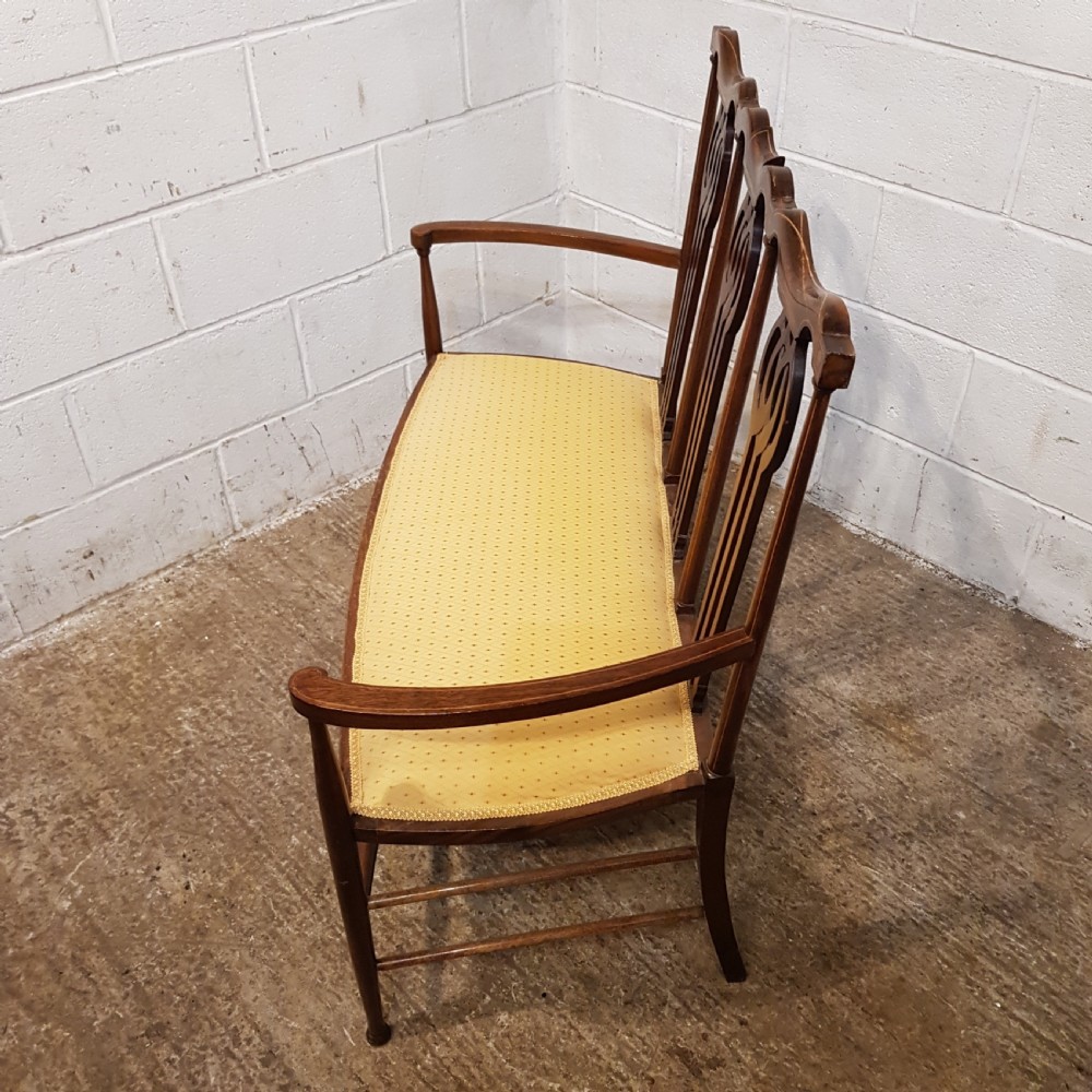 ANTIQUE ART NOUVEAU  INLAID MAHOGANY TWO CHAIR SOFA C1890 View VII