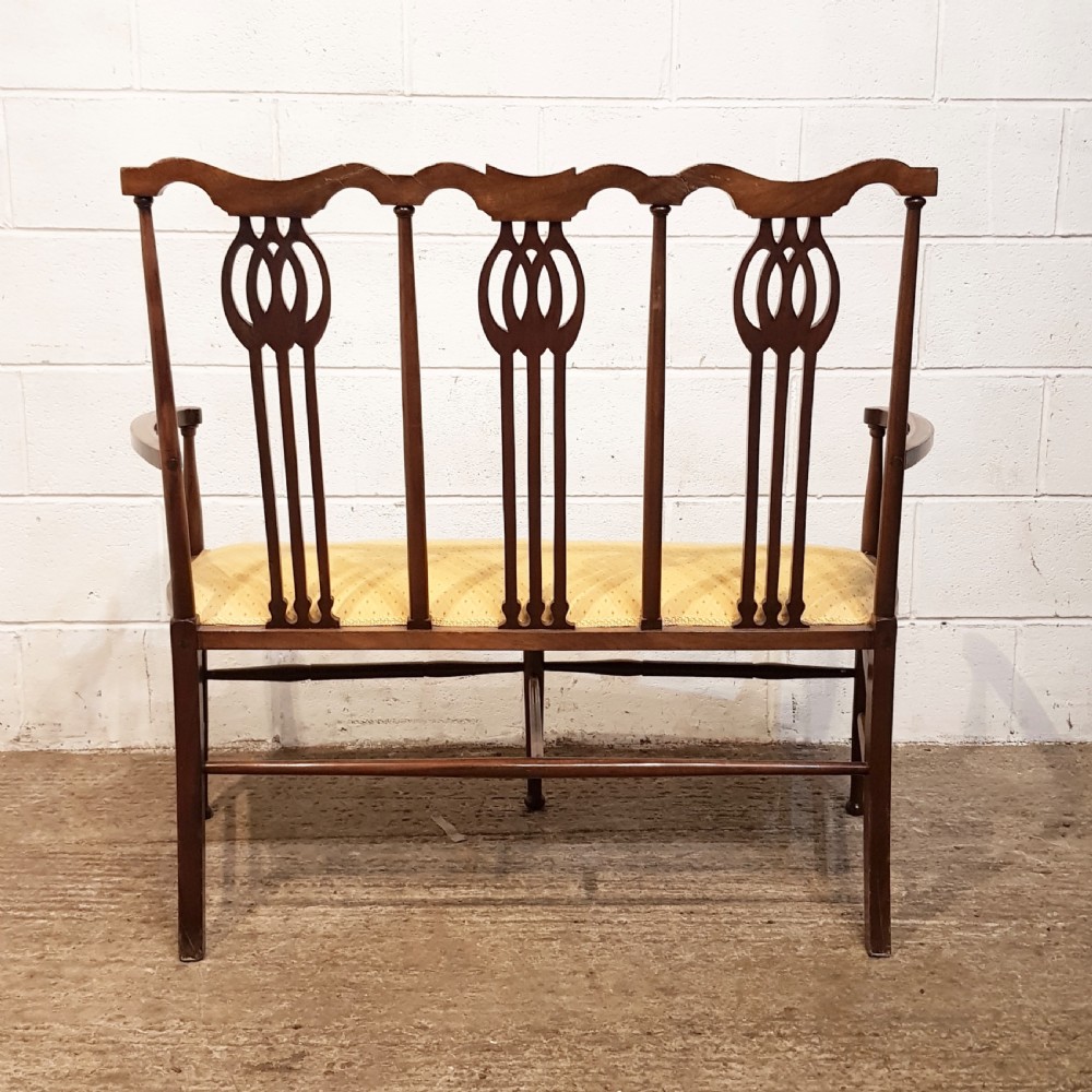 ANTIQUE ART NOUVEAU  INLAID MAHOGANY TWO CHAIR SOFA C1890 View IX