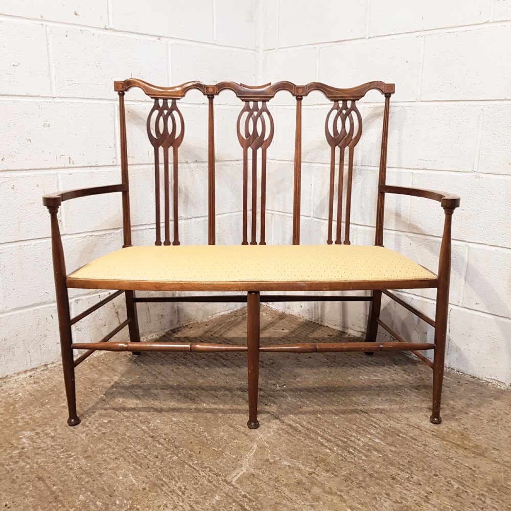 ANTIQUE ART NOUVEAU  INLAID MAHOGANY TWO CHAIR SOFA C1890 View X