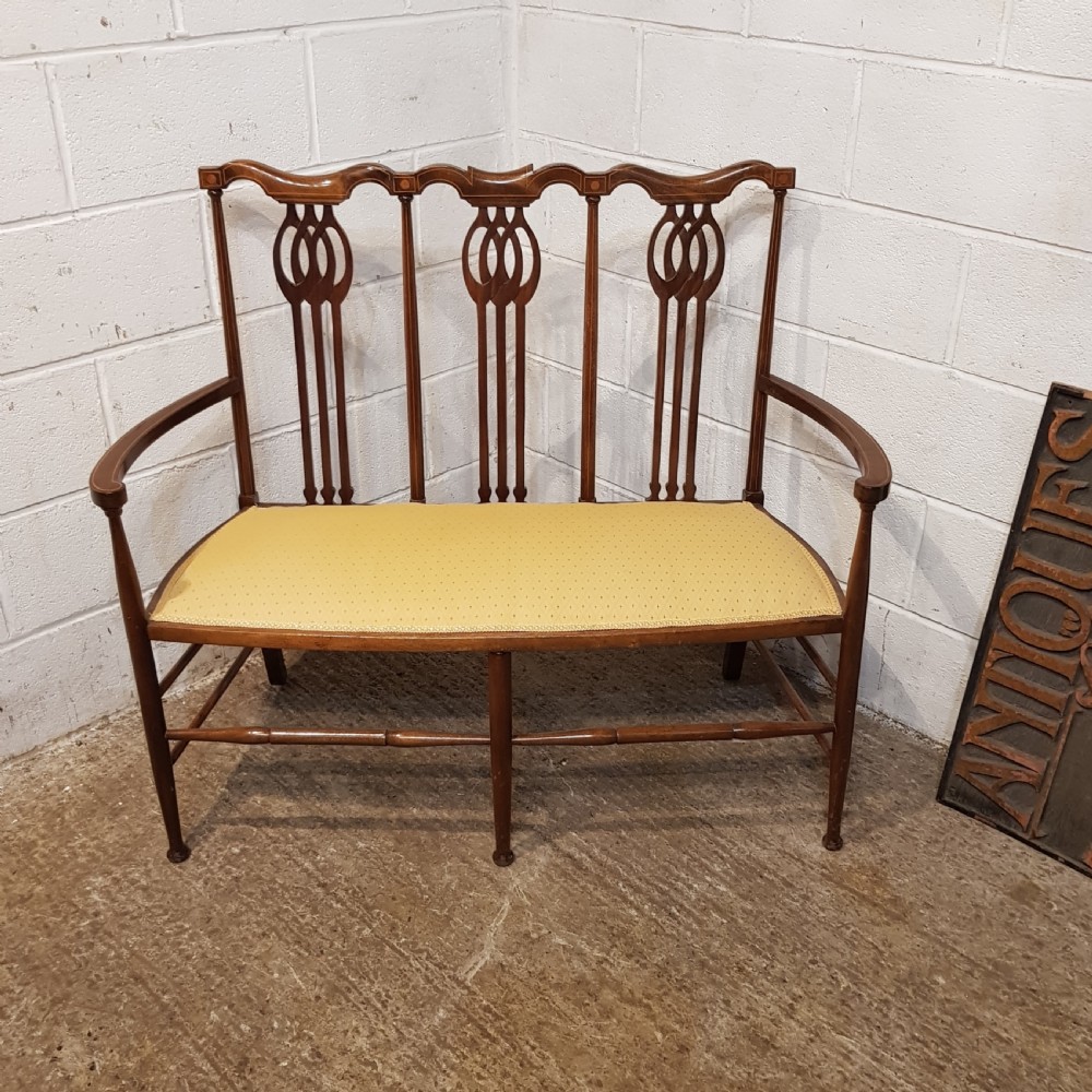ANTIQUE ART NOUVEAU  INLAID MAHOGANY TWO CHAIR SOFA C1890 View XII