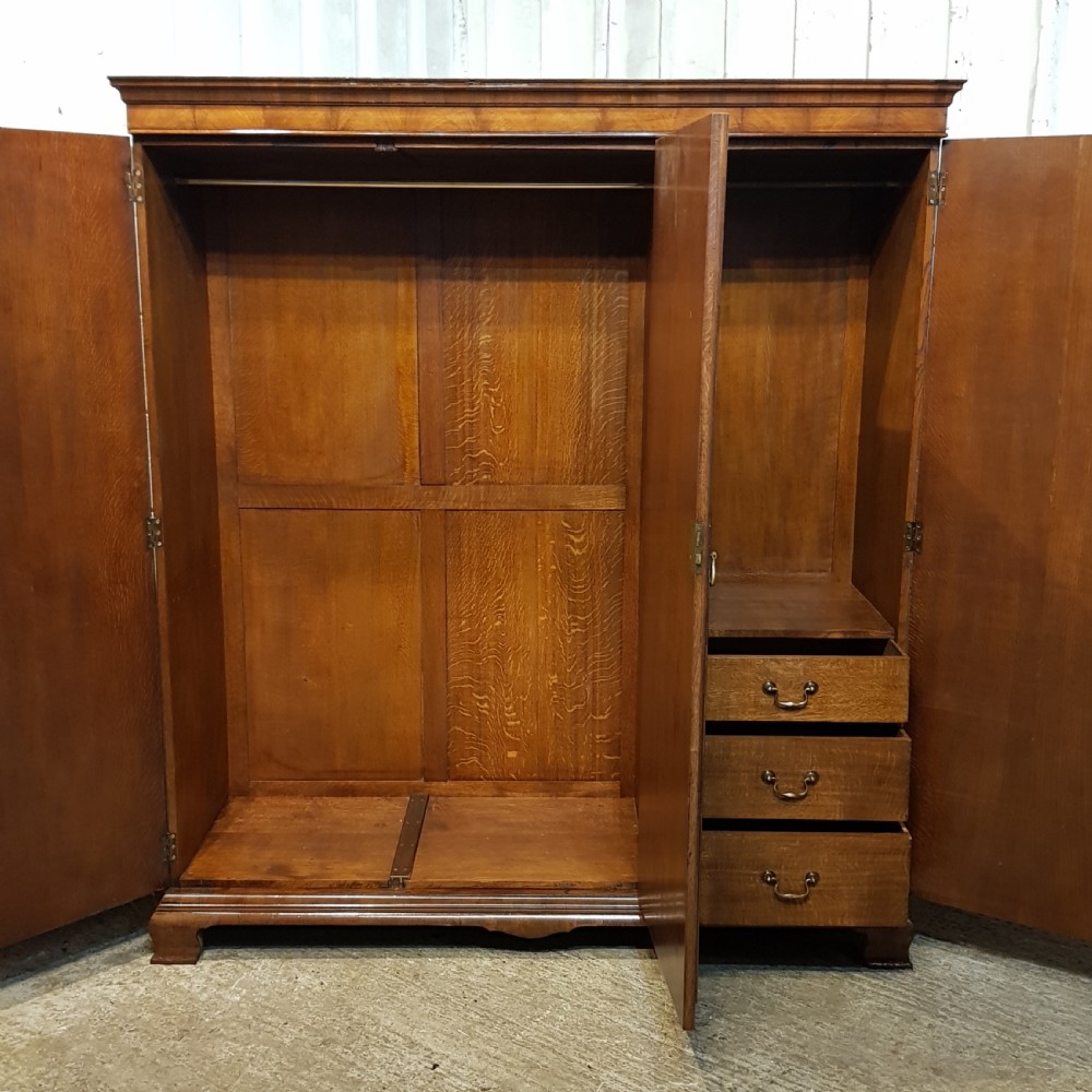 ANTIQUE BURR WALNUT TRIPLE WARDROBE C1920 View III