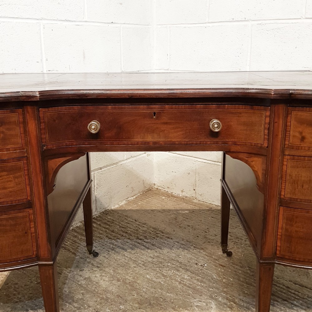 ANTIQUE EDWARDIAN REGENCY MAHOGANY SERPENTINE FRONT WRITING DESK C1900  View VI