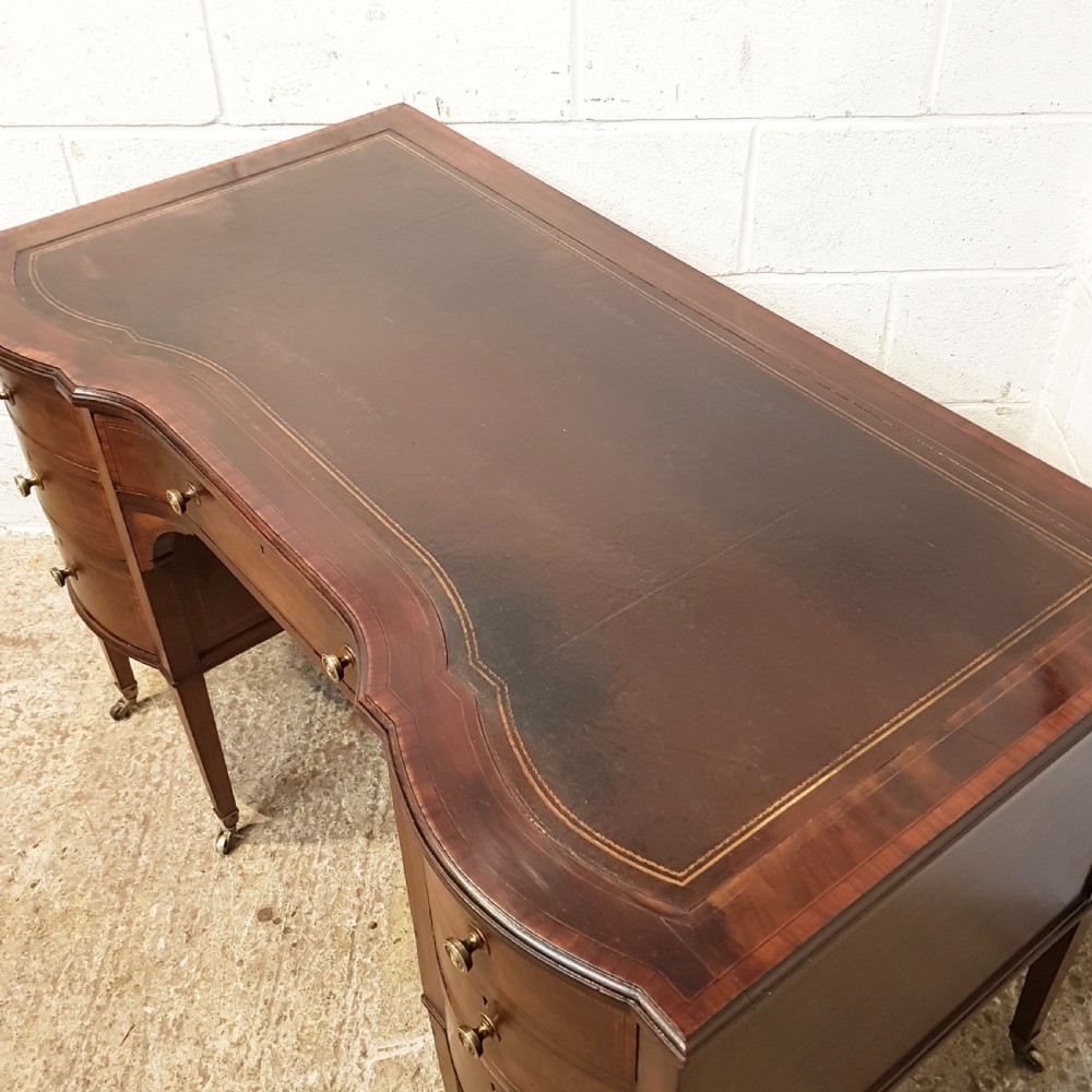 ANTIQUE EDWARDIAN REGENCY MAHOGANY SERPENTINE FRONT WRITING DESK C1900  View VII