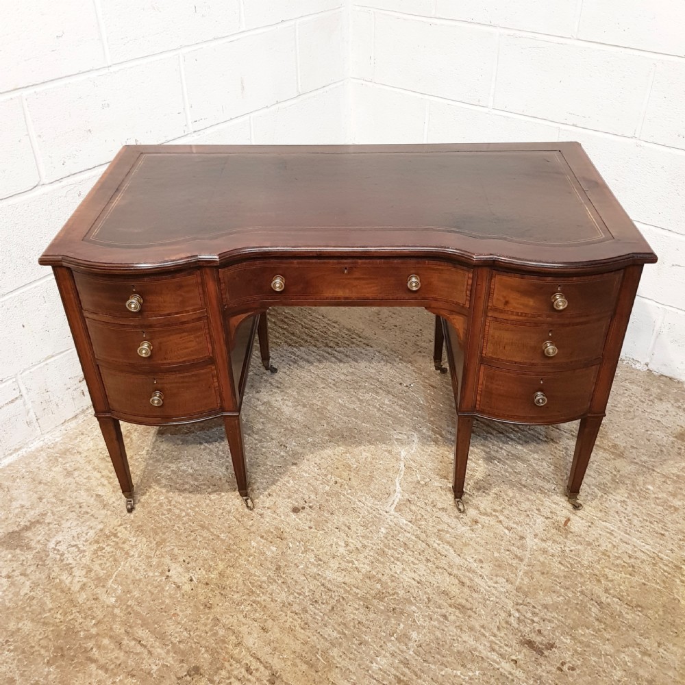 ANTIQUE EDWARDIAN REGENCY MAHOGANY SERPENTINE FRONT WRITING DESK C1900  View X