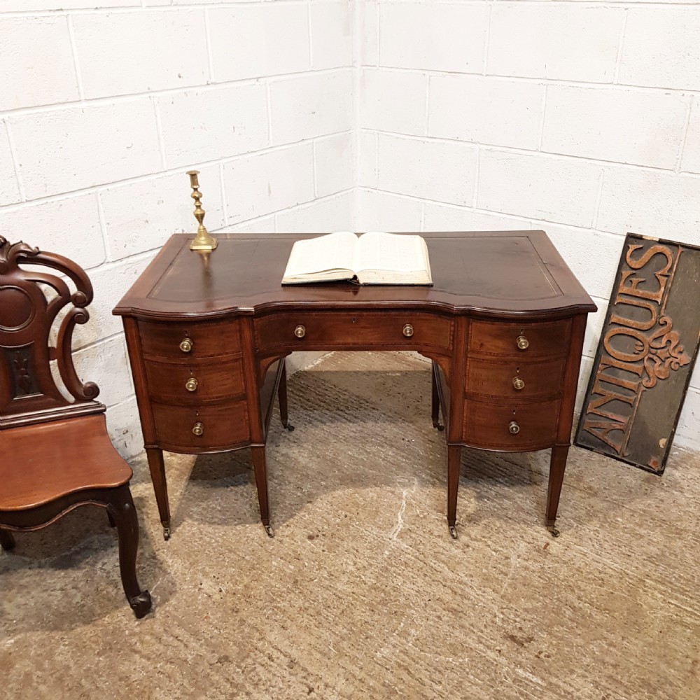 ANTIQUE EDWARDIAN REGENCY MAHOGANY SERPENTINE FRONT WRITING DESK C1900  View XI
