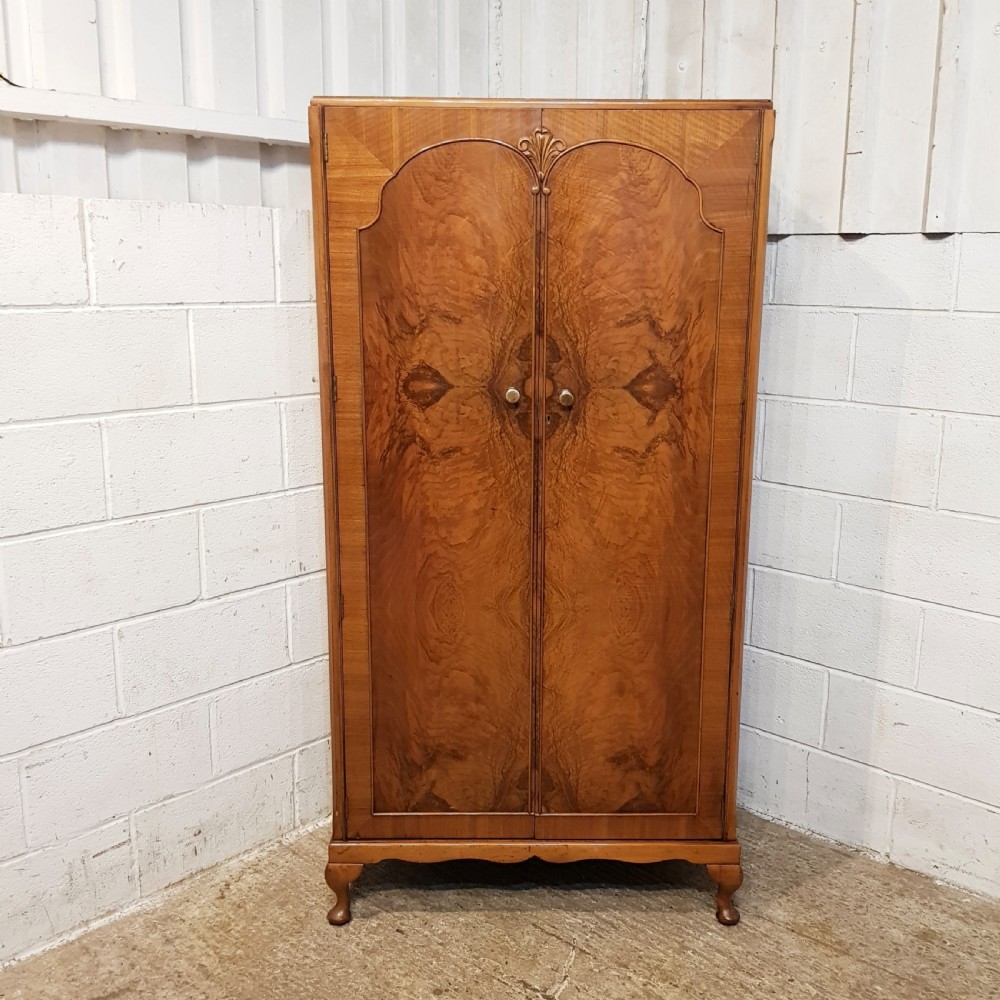 ANTIQUE ART DECO BURR WALNUT GENTLEMANS FITTED WARDROBE C1920 View II
