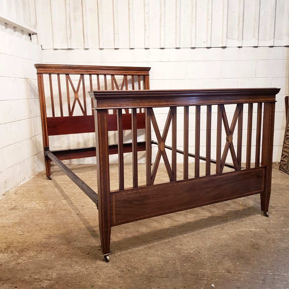 ANTIQUE EDWARDIAN MAHOGANY INLAID DOUBLE BED C1900