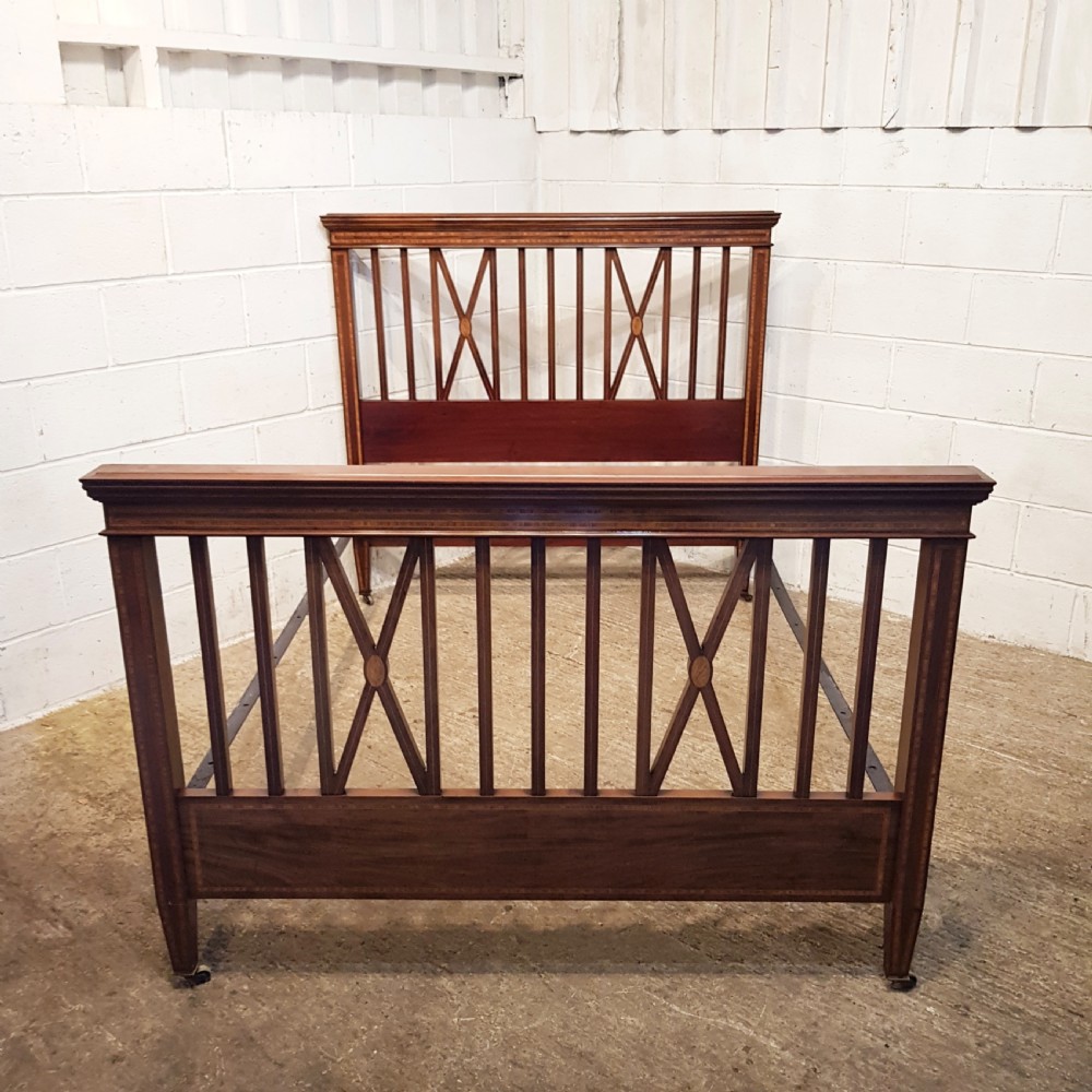 ANTIQUE EDWARDIAN MAHOGANY INLAID DOUBLE BED C1900 View III