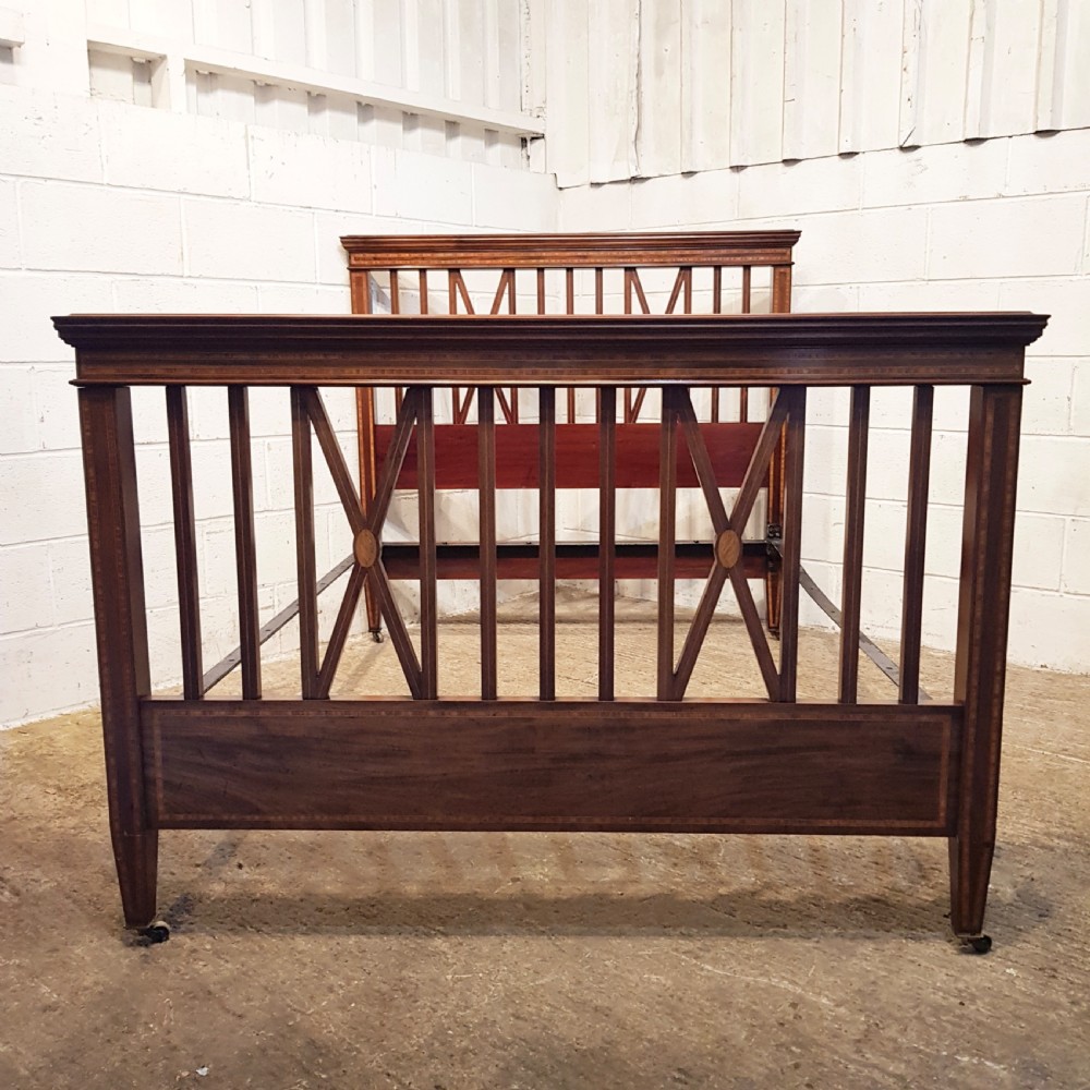 ANTIQUE EDWARDIAN MAHOGANY INLAID DOUBLE BED C1900 View V