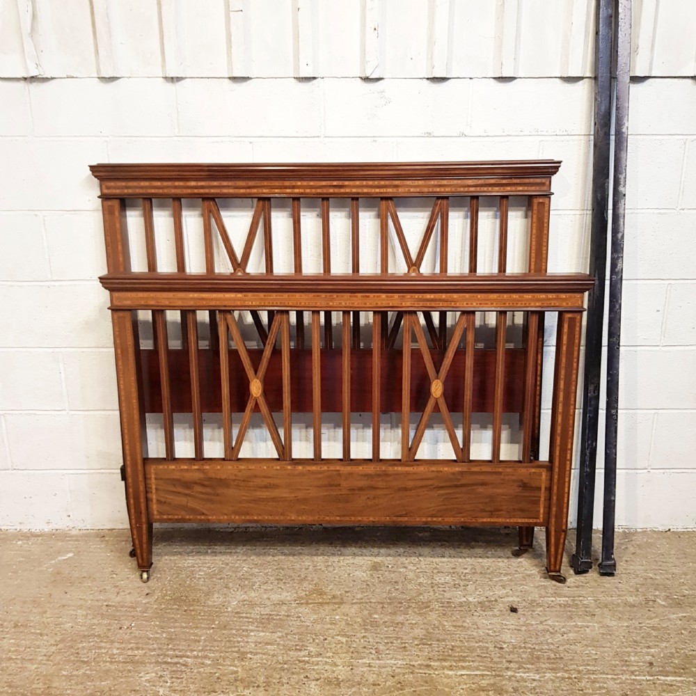 ANTIQUE EDWARDIAN MAHOGANY INLAID DOUBLE BED C1900 View VI