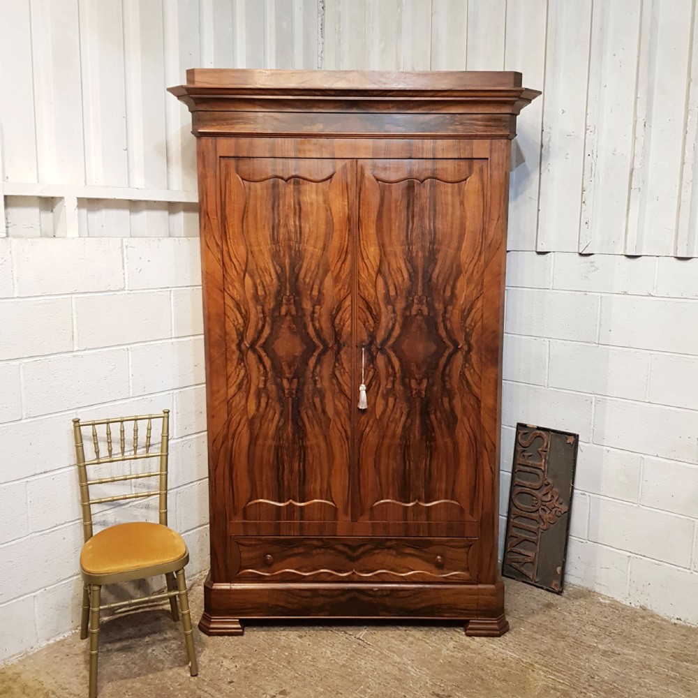 ANTIQUE 18TH CENT BIEDERMEIER BURR WALNUT DOUBLE ARMOIRE C1840
