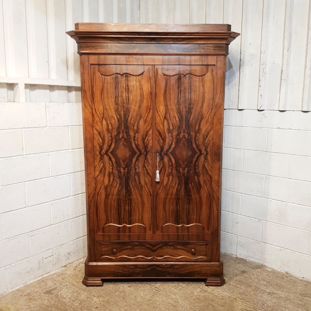 ANTIQUE 18TH CENT BIEDERMEIER BURR WALNUT DOUBLE ARMOIRE C1840 View II