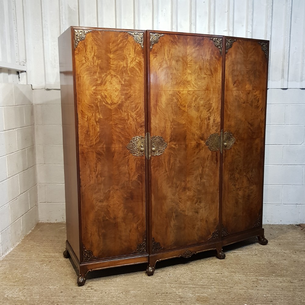 ANTIQUE BURR WALNUT TRIPLE WARDROBE C1920 View II