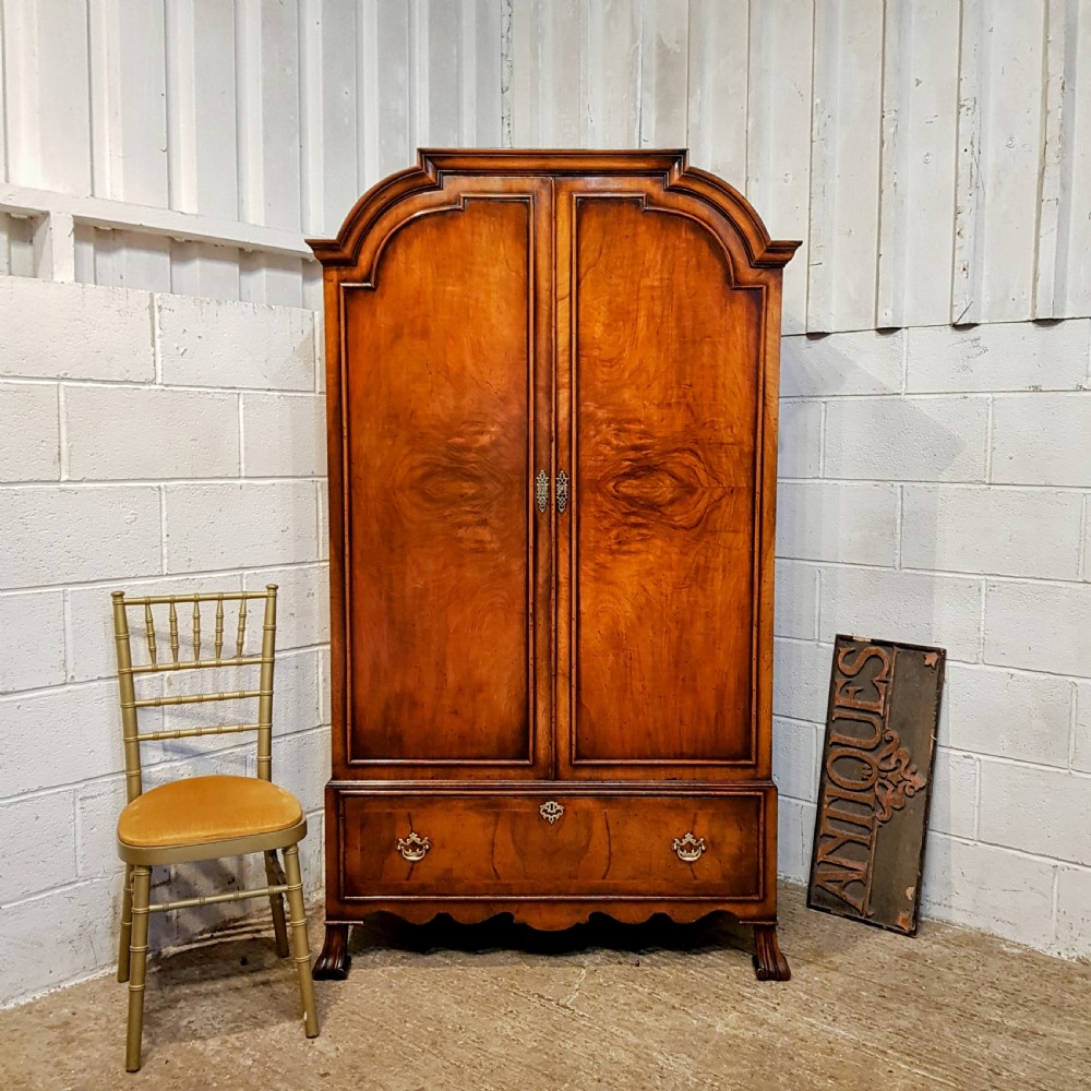 AN ANTIQUE BURR WALNUT DOUBLE WARDROBE C1920