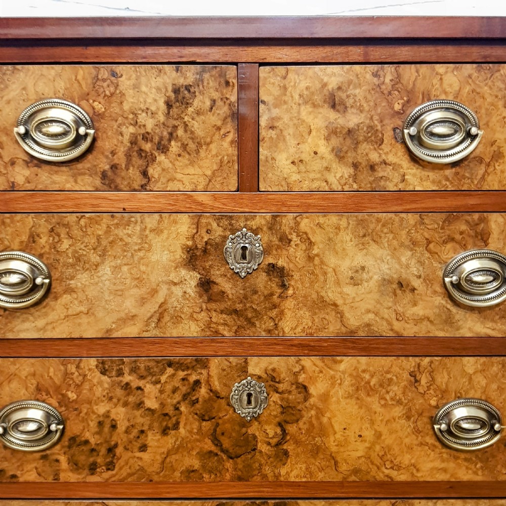 AN ANTIQUE DWARF WALNUT AND BURR WALNUT CHEST OF DRAWERS C1900 View IV