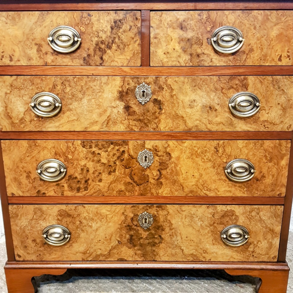 AN ANTIQUE DWARF WALNUT AND BURR WALNUT CHEST OF DRAWERS C1900 View VI
