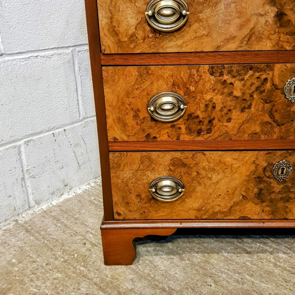 AN ANTIQUE DWARF WALNUT AND BURR WALNUT CHEST OF DRAWERS C1900 View VII