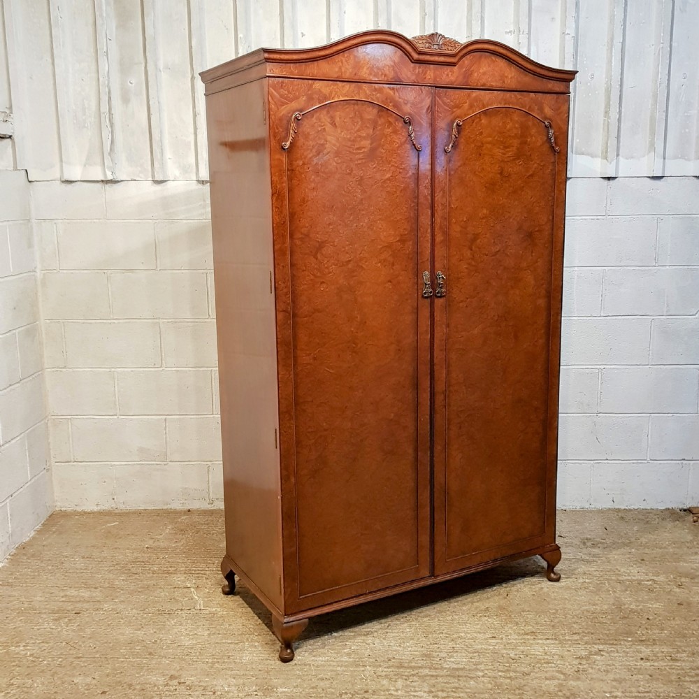 AN ANTIQUE BURR WALNUT DOUBLE WARDROBE C1920 View V