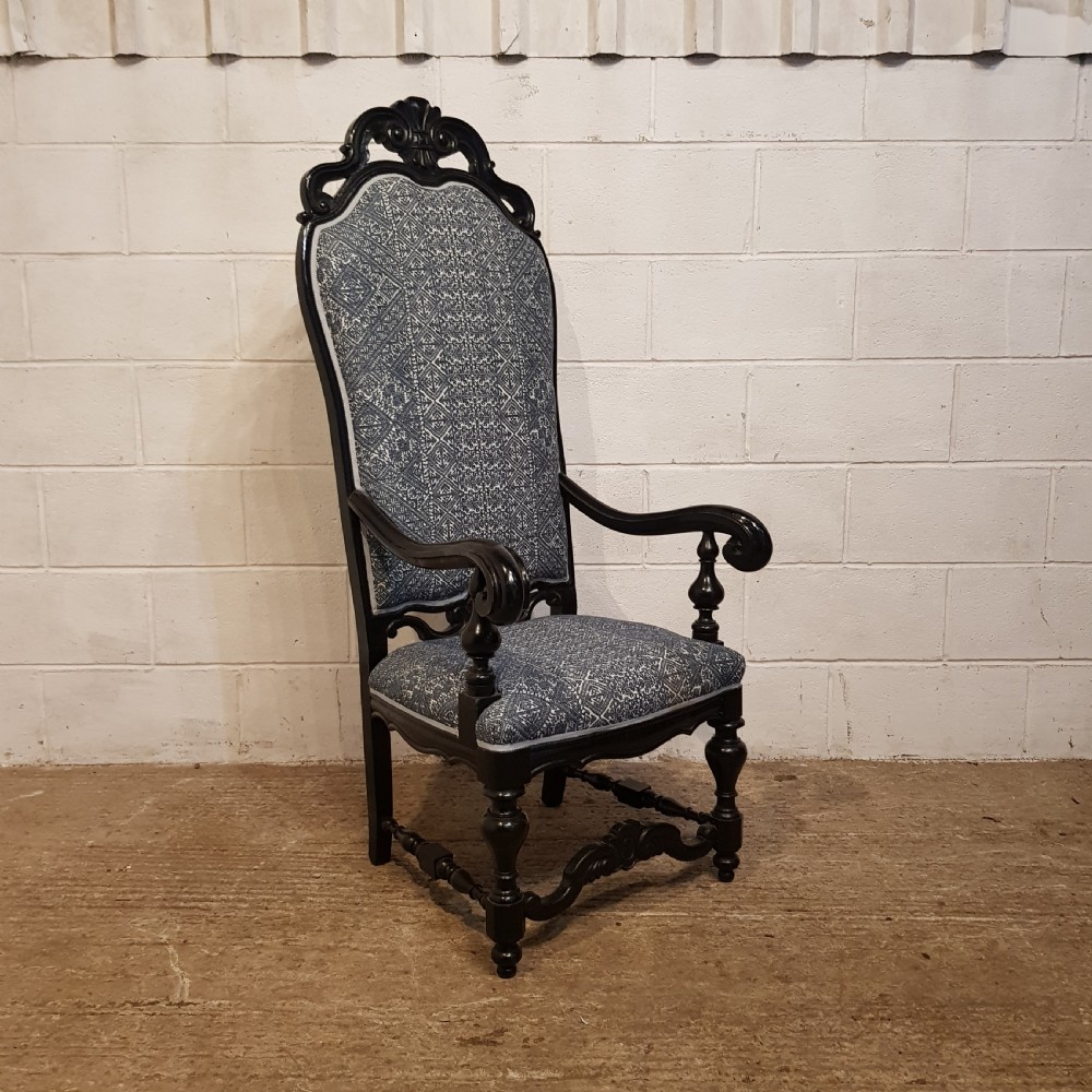 A PAIR OF ITALIAN ANTIQUE EBONISED OPEN HIGH BACK ARM CHAIRS C1900 View II