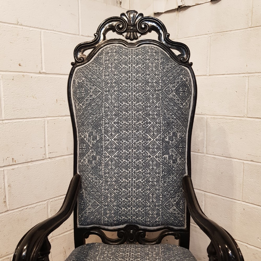 A PAIR OF ITALIAN ANTIQUE EBONISED OPEN HIGH BACK ARM CHAIRS C1900 View V