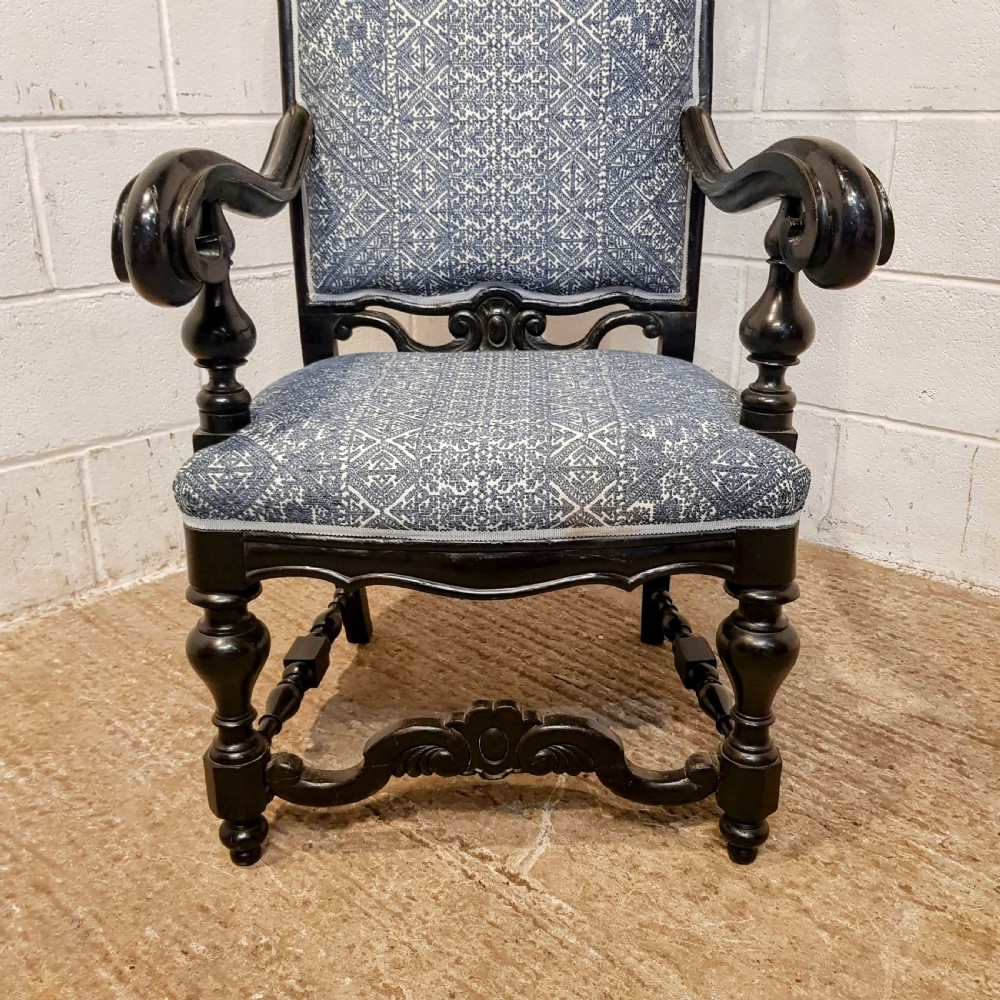 A PAIR OF ITALIAN ANTIQUE EBONISED OPEN HIGH BACK ARM CHAIRS C1900 View VI