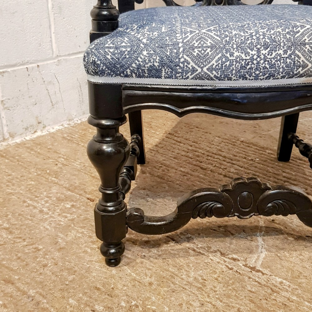 A PAIR OF ITALIAN ANTIQUE EBONISED OPEN HIGH BACK ARM CHAIRS C1900 View VII