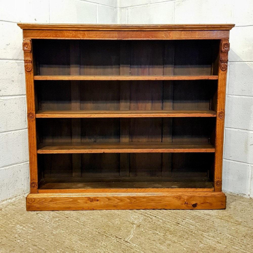 AN ANTIQUE EDWARDIAN OAK OPEN BOOKCASE C1900 View V