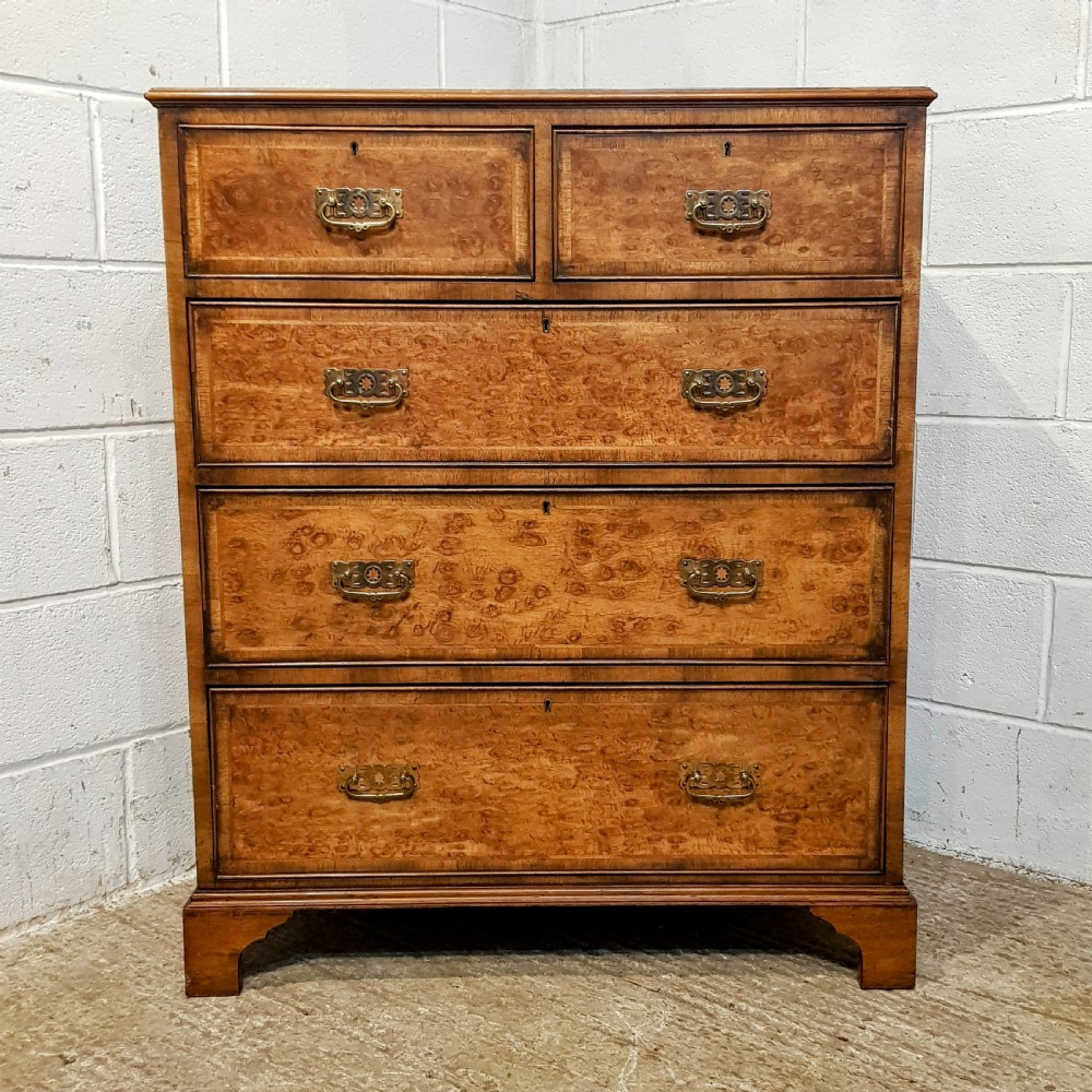 AN ANTIQUE LATE VICTORIAN BURR WALNUT FOUR HEIGHT CHEST OF DRAWERS C1880 View IV
