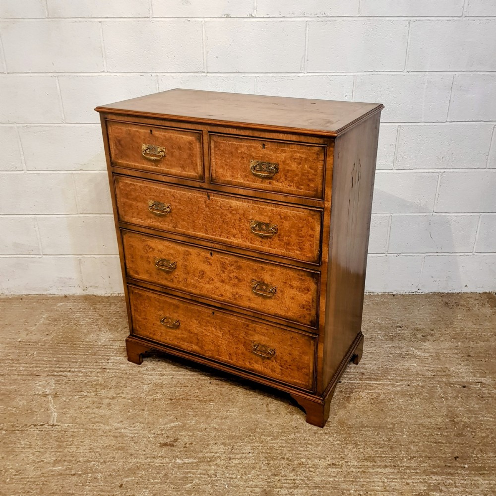AN ANTIQUE LATE VICTORIAN BURR WALNUT FOUR HEIGHT CHEST OF DRAWERS C1880 View VII