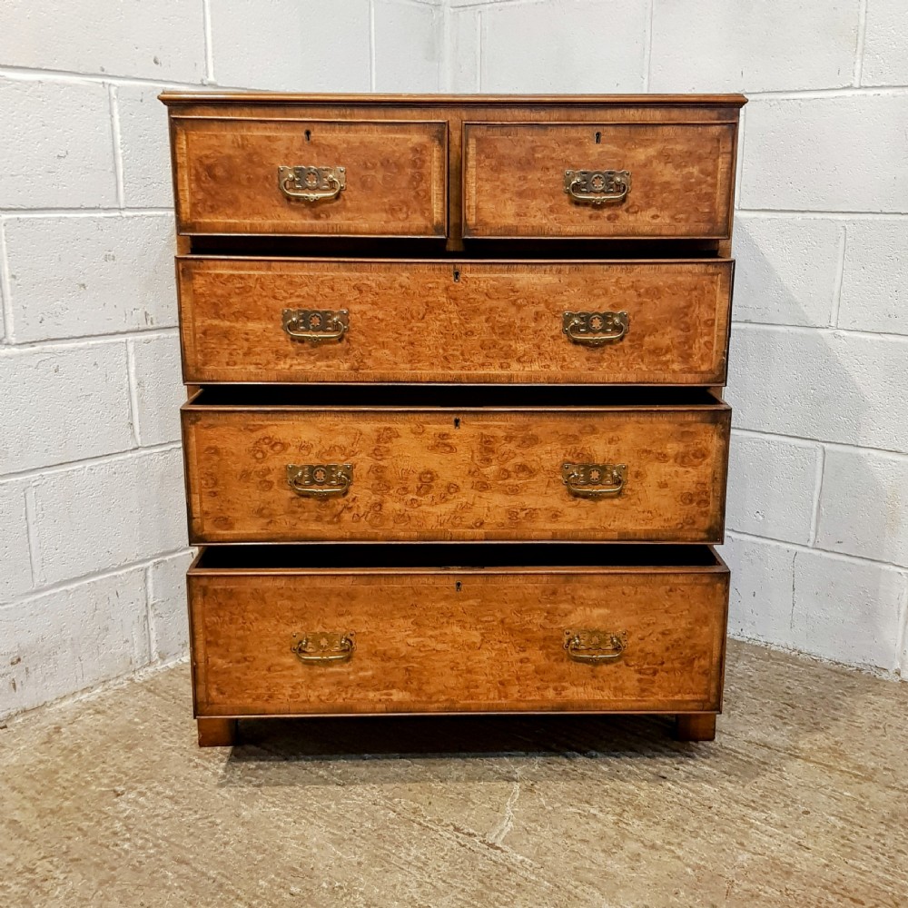 AN ANTIQUE LATE VICTORIAN BURR WALNUT FOUR HEIGHT CHEST OF DRAWERS C1880 View VIII