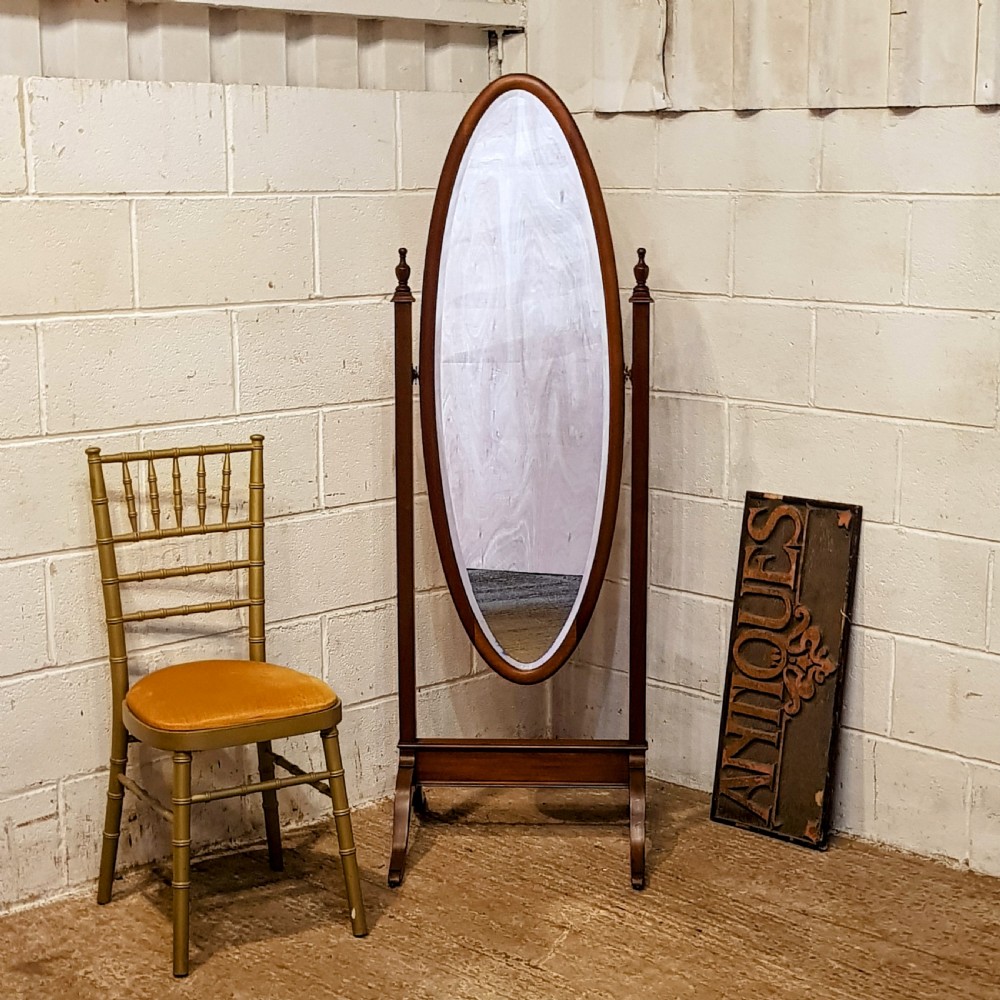 AN ANTIQUE MAHOGANY CHEVAL MIRROR C1910