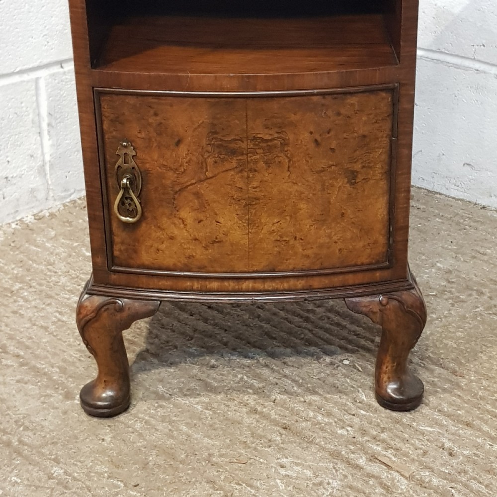 AN ANTIQUE BURR WALNUT BOW FRONTED BEDSIDE CABINET C1920 View VI