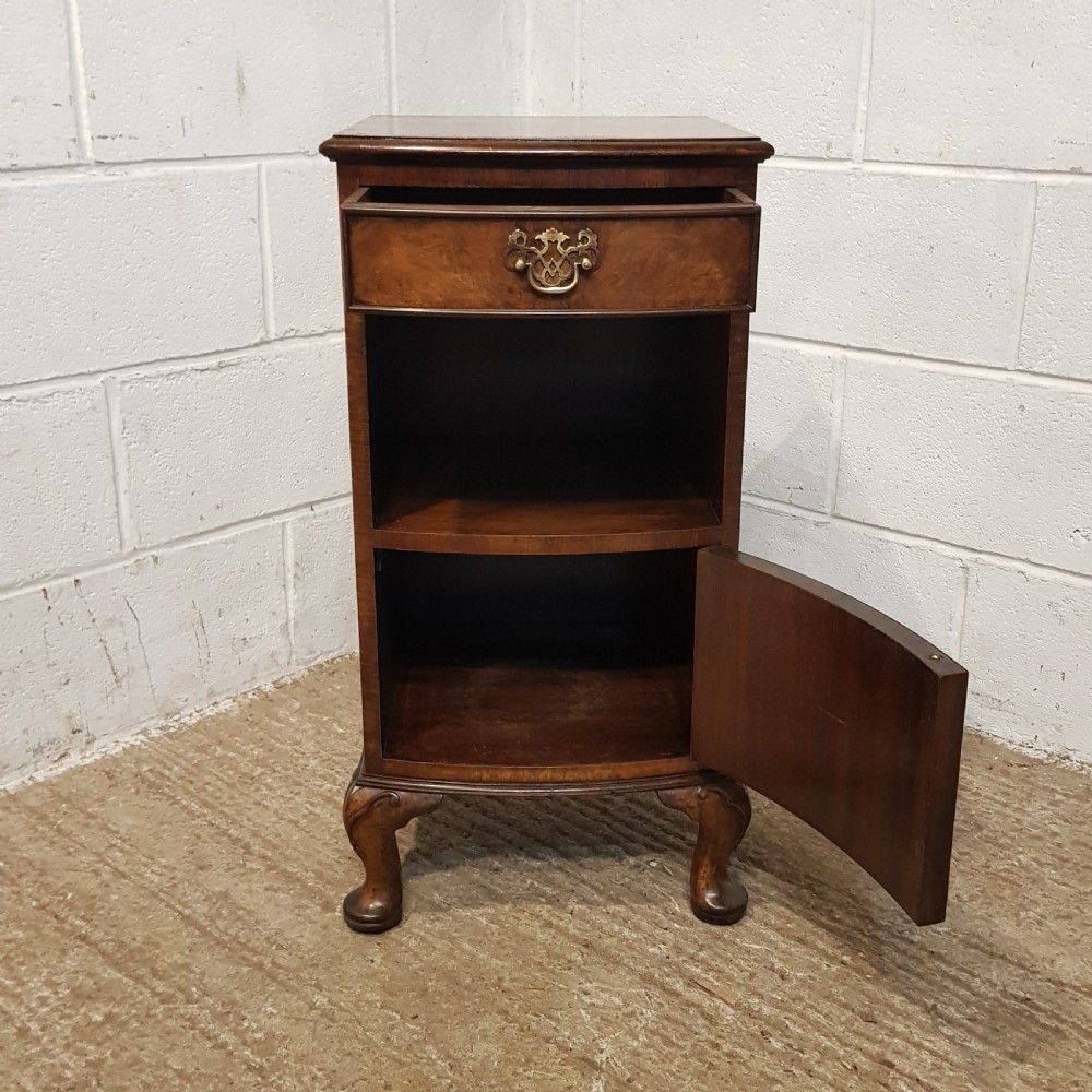AN ANTIQUE BURR WALNUT BOW FRONTED BEDSIDE CABINET C1920 View VII