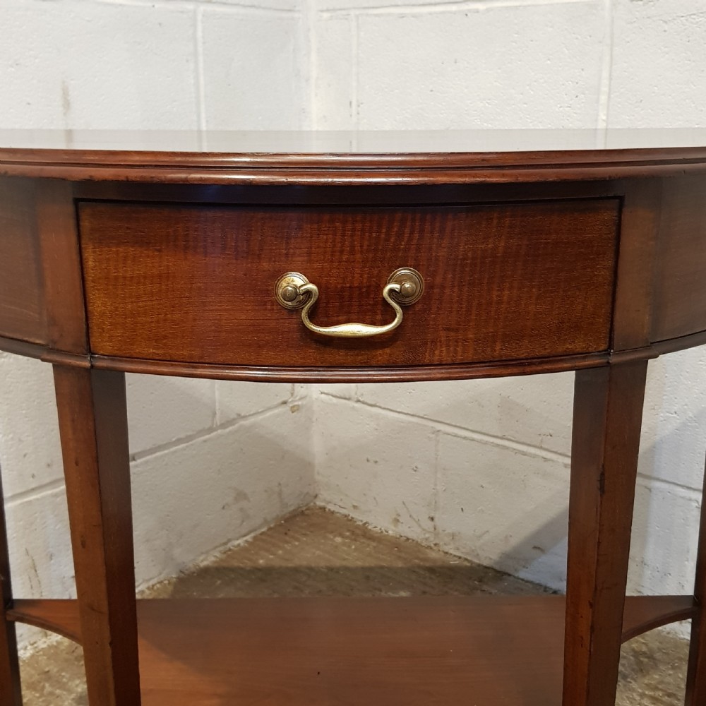 AN ANTIQUE EDWARDIAN MAHOGANY DEMI LUNE CONSOLE SIDE TABLE View II