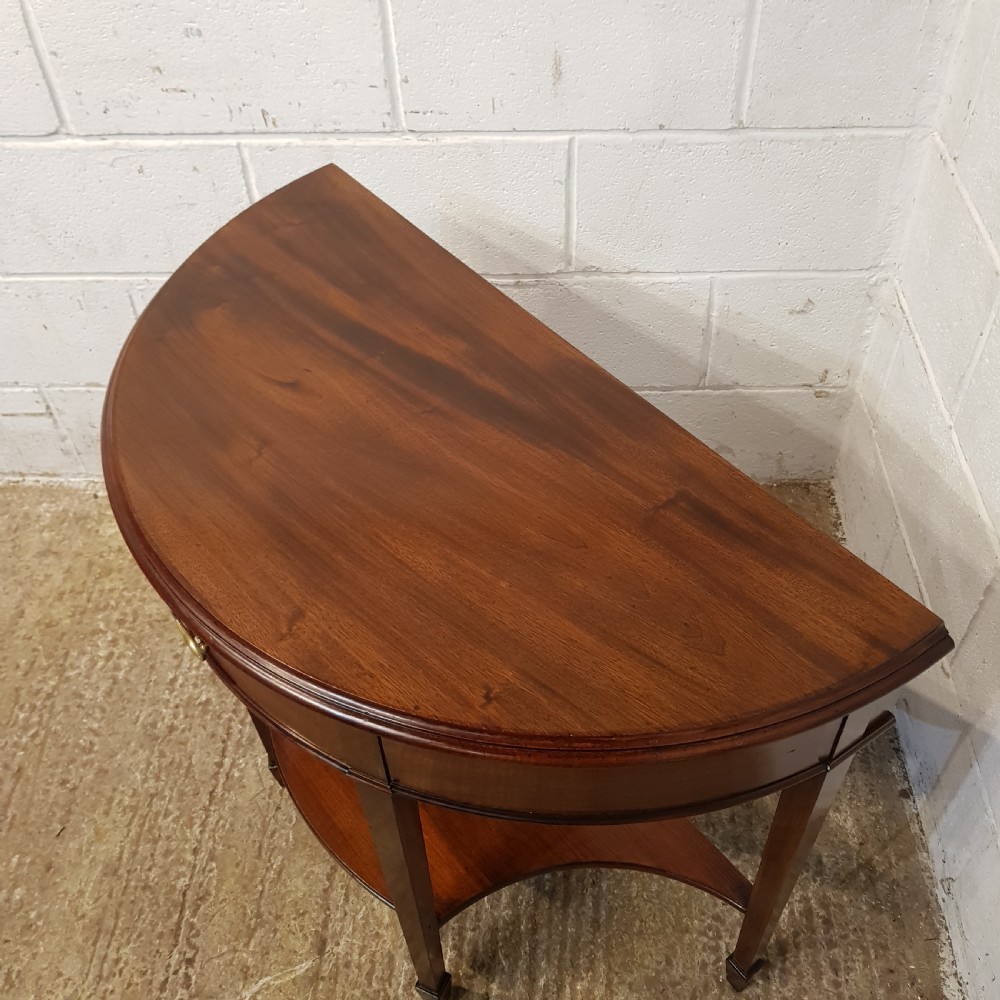 AN ANTIQUE EDWARDIAN MAHOGANY DEMI LUNE CONSOLE SIDE TABLE View VII