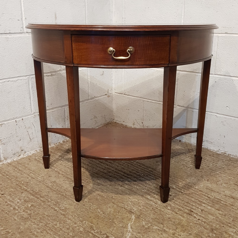 AN ANTIQUE EDWARDIAN MAHOGANY DEMI LUNE CONSOLE SIDE TABLE View IX