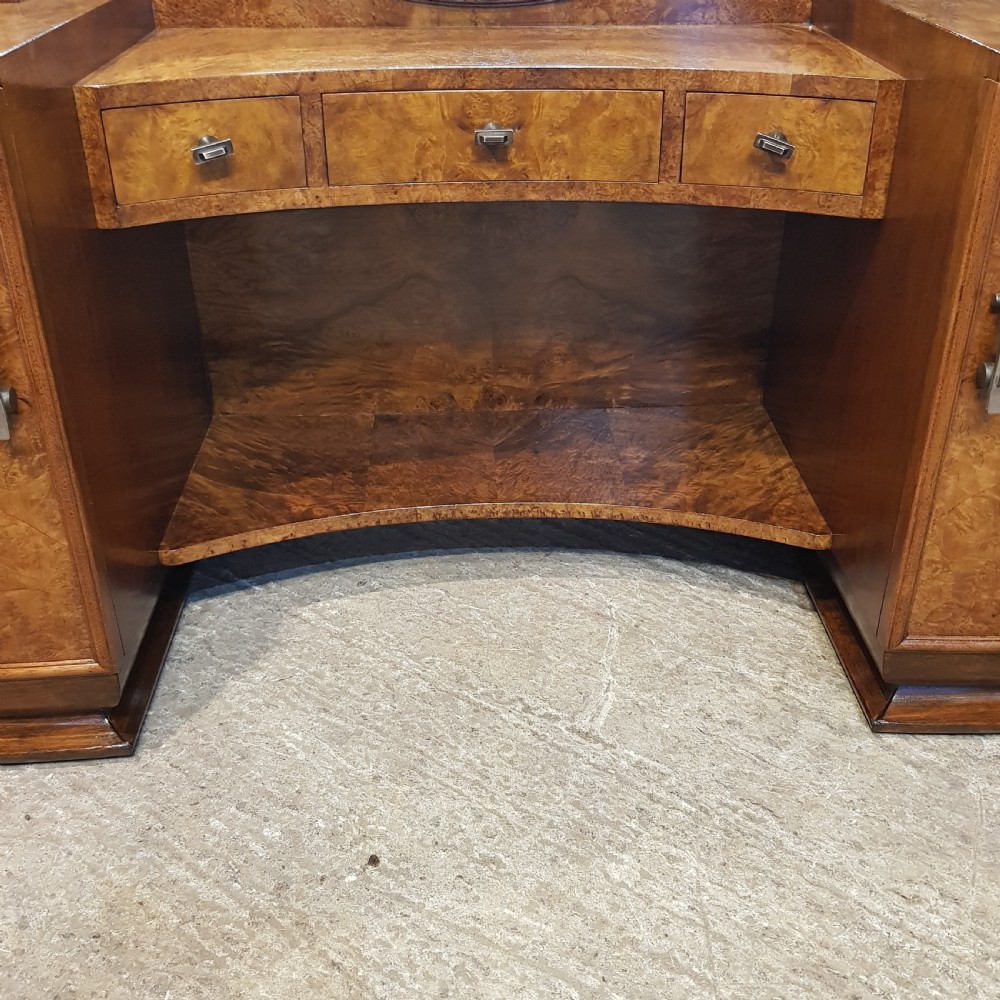 AN ANTIQUE BURR WALNUT ART DECO DRESSING TABLE AND STOOL C1920 View VIII