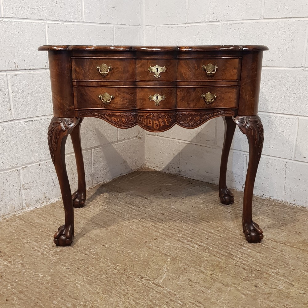 AN ANTIQUE SERPENTINE SHAPED BURR WALNUT SIDE TABLE C1920 View X