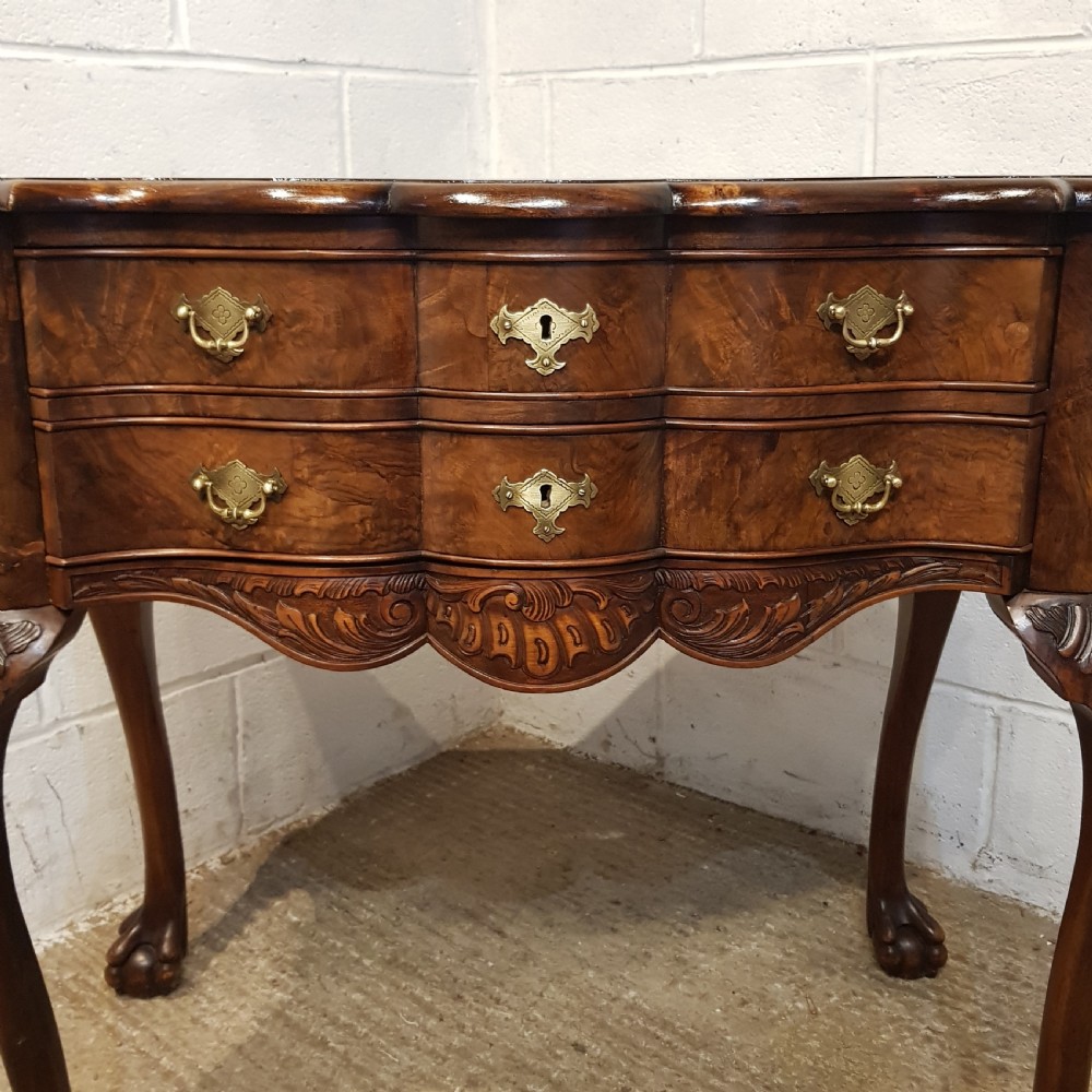 AN ANTIQUE SERPENTINE SHAPED BURR WALNUT SIDE TABLE C1920 View XIV