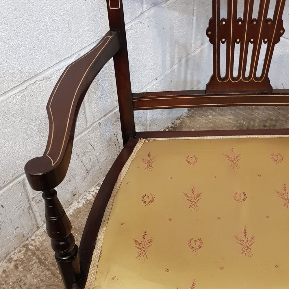 AN ANTIQUE EDWARDIAN MAHOGANY INLAID SALON SOFA C1900 View V