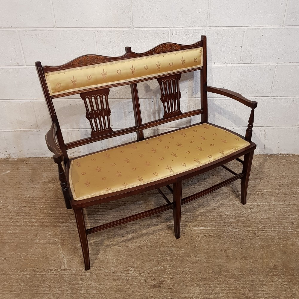 AN ANTIQUE EDWARDIAN MAHOGANY INLAID SALON SOFA C1900 View IX