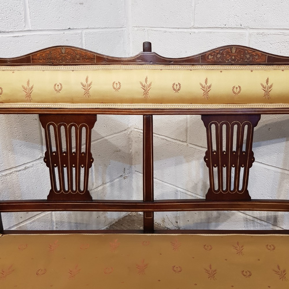 AN ANTIQUE EDWARDIAN MAHOGANY INLAID SALON SOFA C1900 View XII