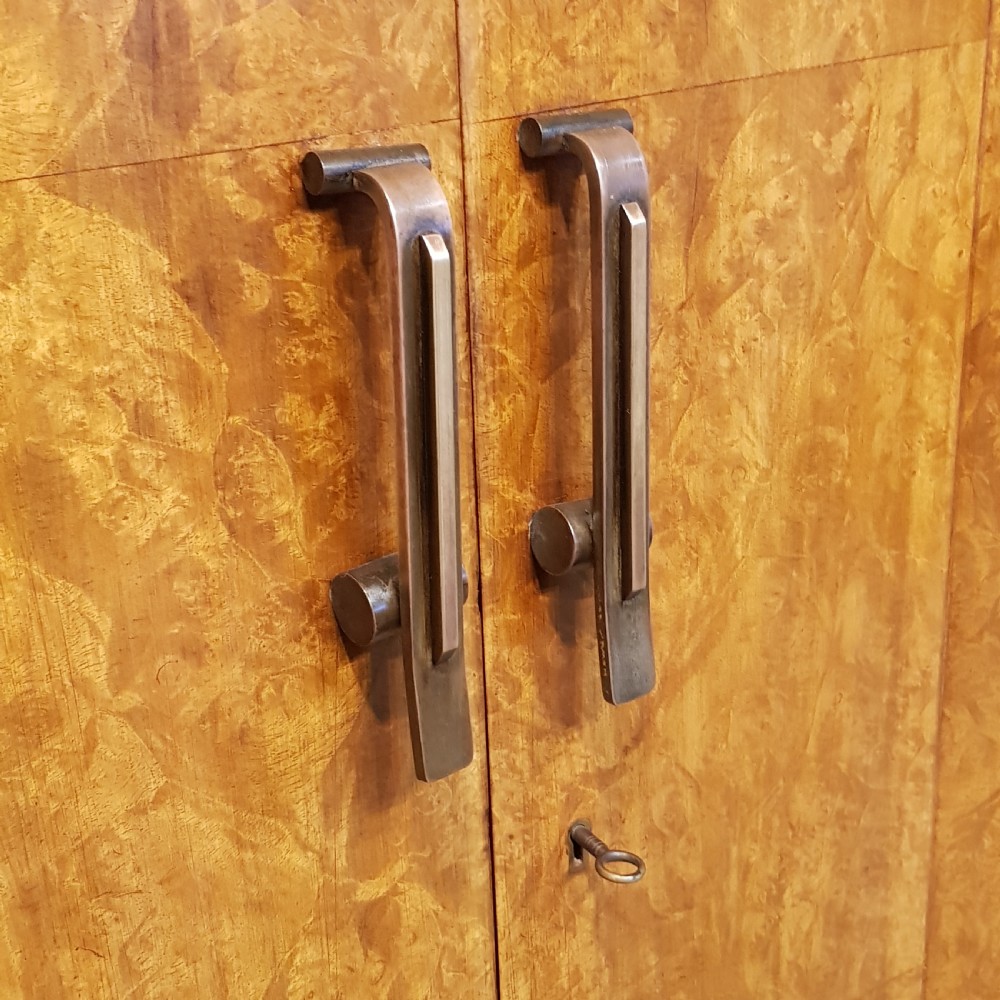 AN ANTIQUE 1920's ART DECO BOW FRONTED SMALL GENTS FITTED BURR WALNUT WARDROBE View II
