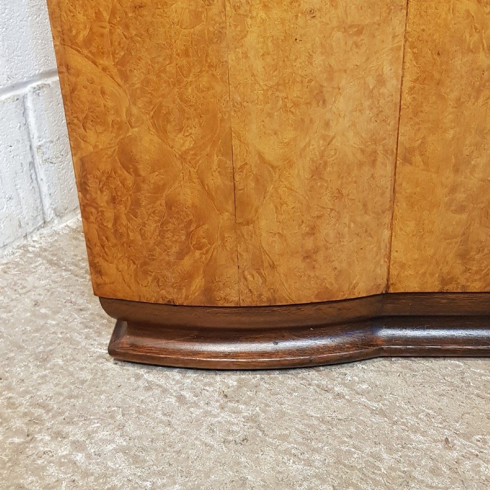 AN ANTIQUE 1920's ART DECO BOW FRONTED SMALL GENTS FITTED BURR WALNUT WARDROBE View IV