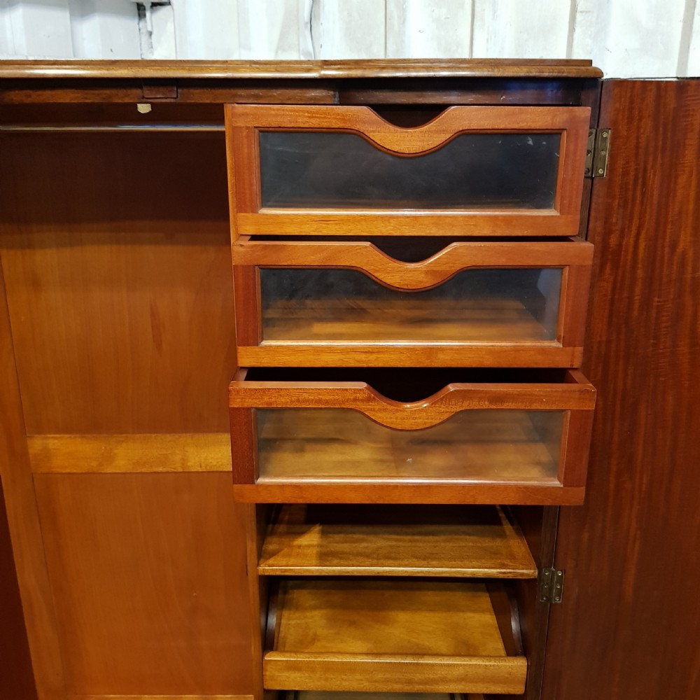 AN ANTIQUE 1920's ART DECO BOW FRONTED SMALL GENTS FITTED BURR WALNUT WARDROBE View V