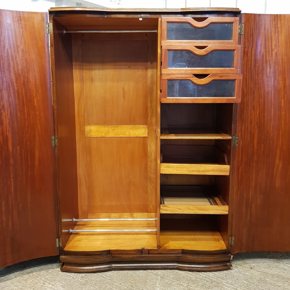 AN ANTIQUE 1920's ART DECO BOW FRONTED SMALL GENTS FITTED BURR WALNUT WARDROBE View VII
